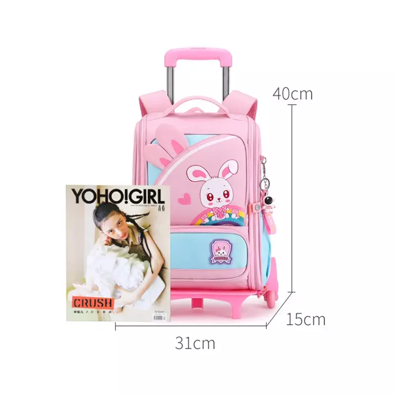 New Fashion Cartoon Children's School Bags with Wheeled Trolley Backpack Teenagers Girls Rolling Backpack Students Kids Backpack