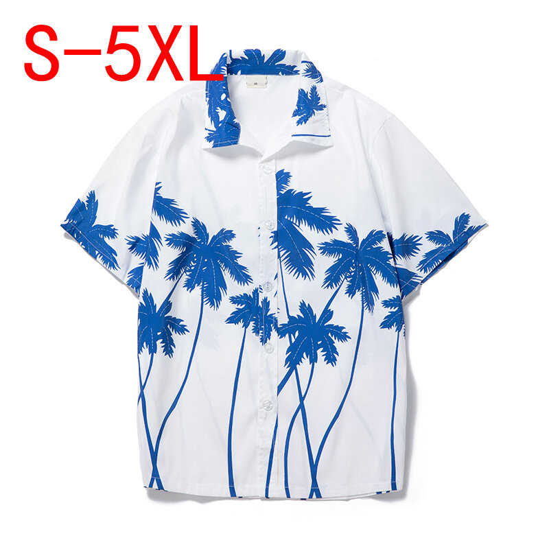Kemeja pantai kasual pohon palem pria, pakaian atasan Camiseta jalanan tinggi keren Retro Hawaii musim panas