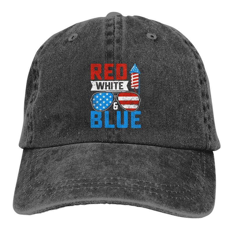Boné ajustável para homens e mulheres, perfil baixo, chapéu de algodão, vermelho, branco, azul, golfe, pai, feliz 4 de julho