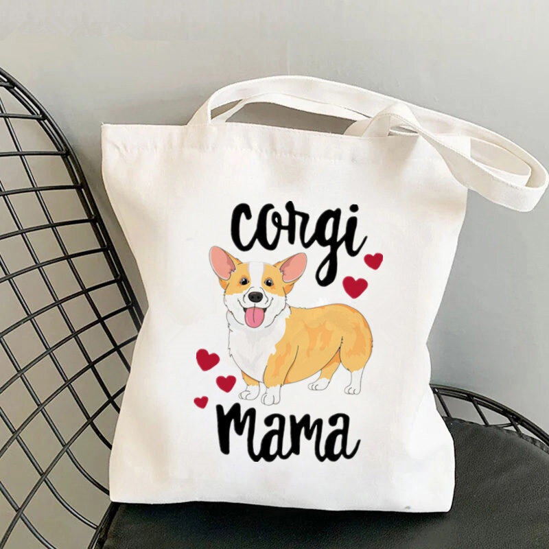 Harajuku ผู้หญิงผ้าใบถุงช้อปปิ้งกระเป๋านักช้อปกระเป๋าถือของเด็กผู้หญิง Tote กระเป๋าสะพายกระเป๋าของผู้หญิง Shopper Boba ชา Corgi พิมพ์ Kawaii กระเป๋า