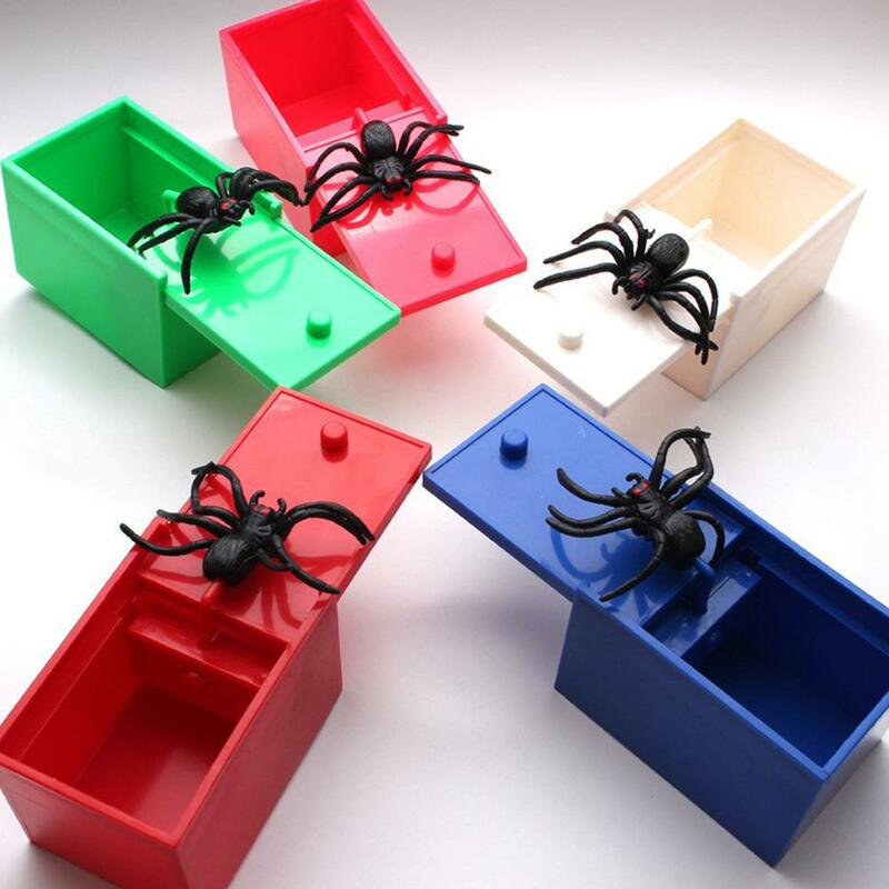 Rubber Spider Spoof Color Box Halloween Spoof Creative Tricky Thumb Toy Spider Children Home Office Fun Toy Scary Gift Color