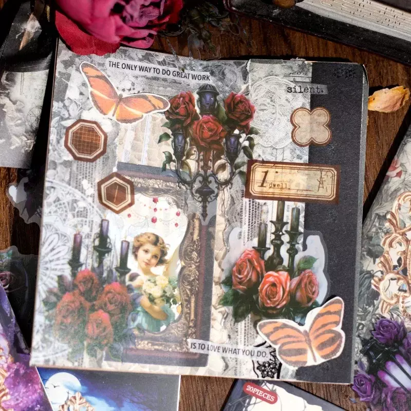 Pegatinas de PET gótico Manor Retro, Material de manual decorativo, paquete de bricolaje, Material escolar, álbum de recortes, corte de 156x89mm, 20 hojas