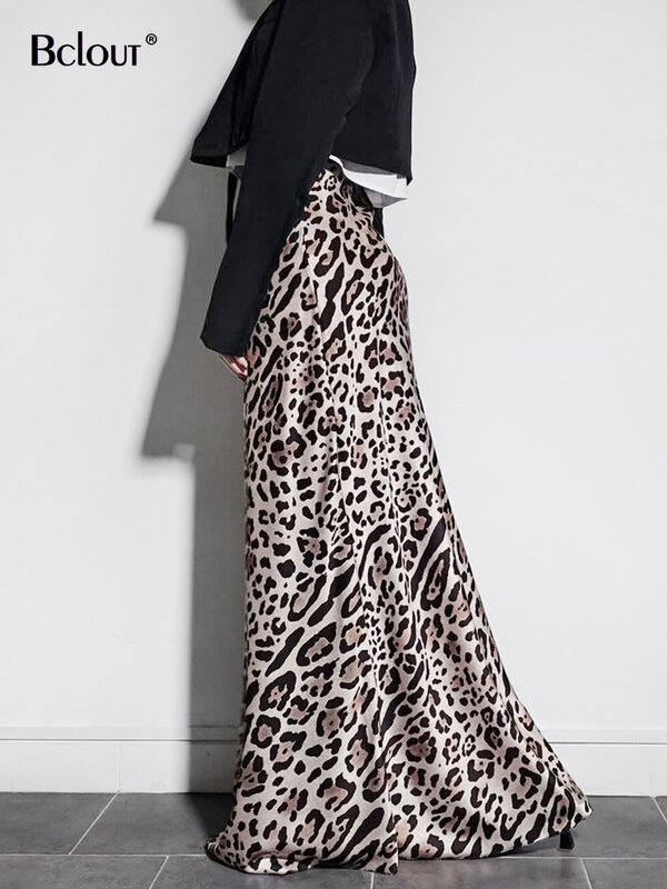 Bclout-Saia comprida com estampa de leopardo feminina, saias femininas com zíper, elegante saias trompete, senhora do escritório, festa, sexy, moda verão