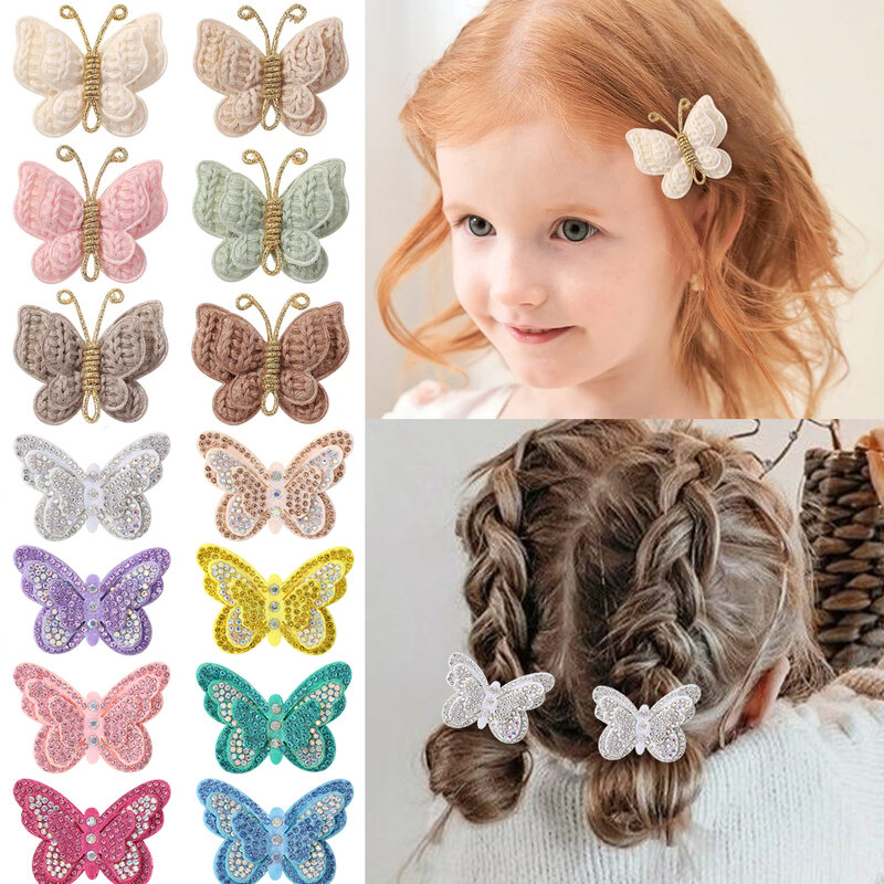 Grampo de cabelo borboleta para meninas Gradiente reunindo grampos de cabelo com gaze de ouro bonito Headwear Acessórios para cabelo para crianças, 2pcs por conjunto