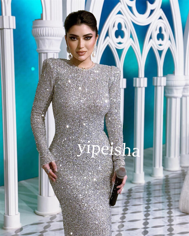 Sequin Sequined Celebrity Sheath Jewel Bespoke Occasion Gown Long Dresses