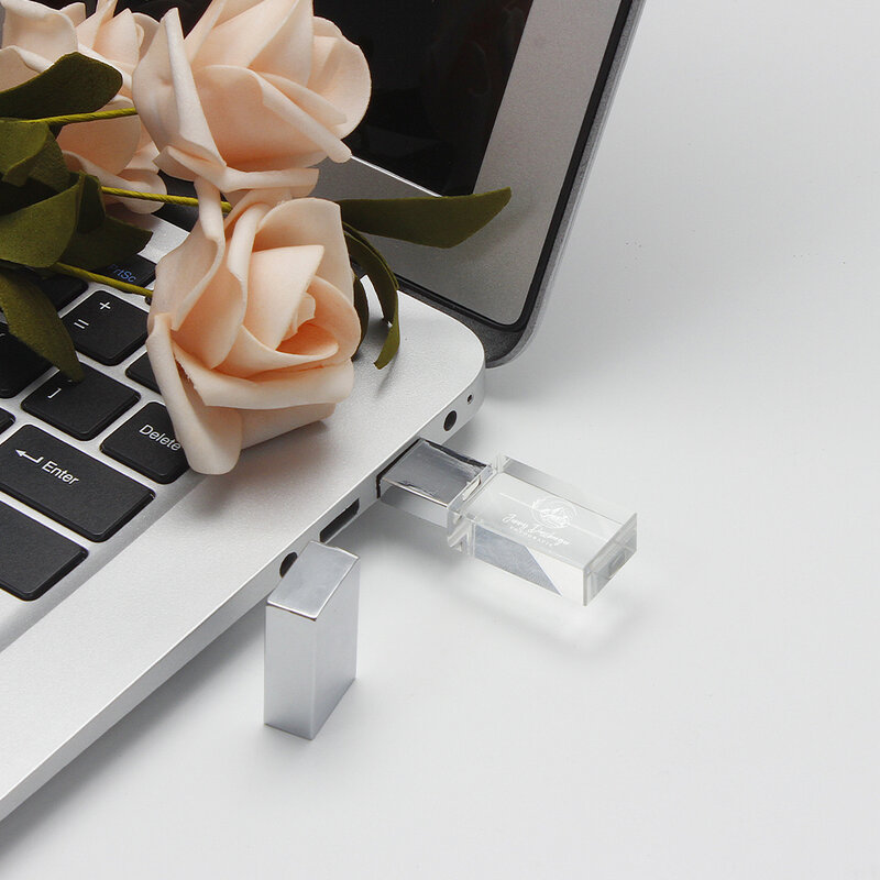 Caja de papel blanco de alta velocidad + unidad Flash USB de cristal, Pen Drive con logotipo personalizado gratis, 32GB, regalo de boda, Memory Stick, 16GB, 8GB, 4GB, 64GB