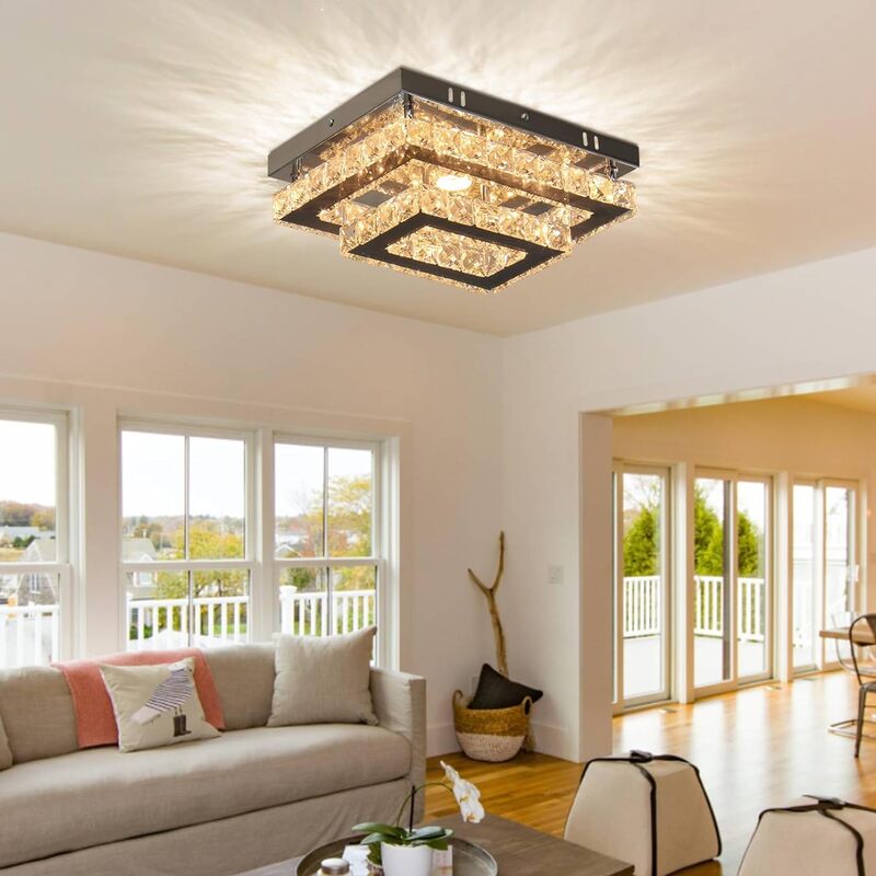 Moderno cristal LED luz de teto, lâmpada retangular do teto, Flush Mount Chandelier, luminária para sala de estar e quarto