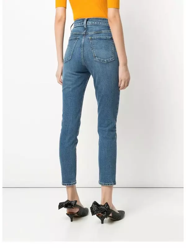 Jeans de cintura alta feminina com zíper, calça jeans skinny, comprimento do tornozelo, voar, moda verão, primavera