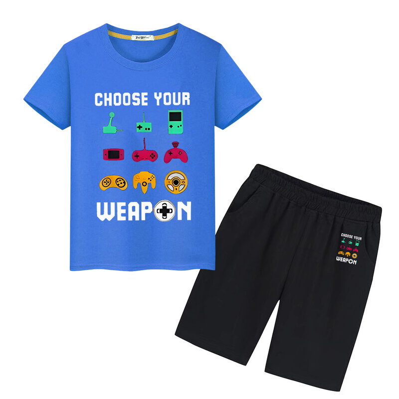 Gamepad stampa set sportivi t-shirt Kawaii 100% cotone Tees magliette carine magliette estive + pantaloncini ragazzi ragazze vestiti regalo di festa per bambini