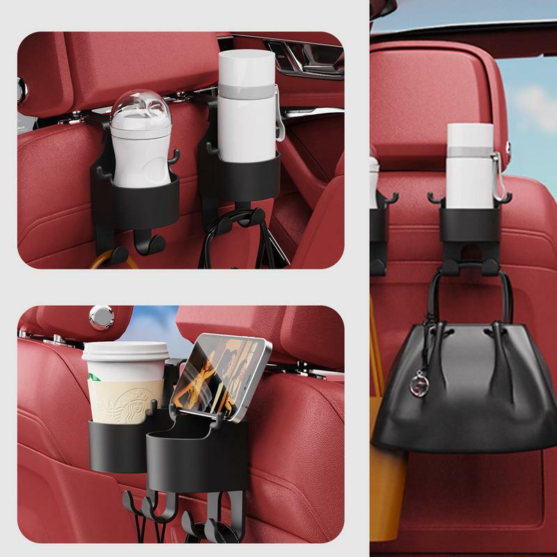 Multi-Functional Purse Holder for Car Durable Headrest Hooks with Cup Holder Bag Hooks Car Accessories Organizer for Bottle Bags