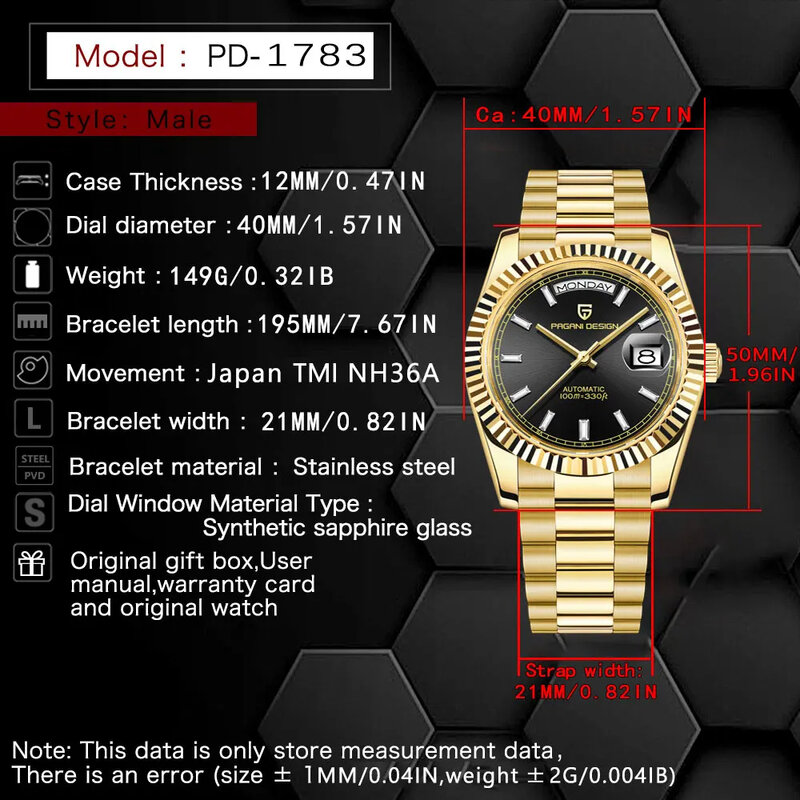 تصميم باجاني-ساعة ميكانيكية أوتوماتيكية للرجال ، زجاج الياقوت ، تاريخ NH36A ، فاف DD40 ، جديد ، فاخر
