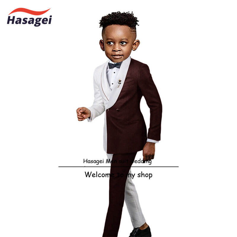 Boys Formal Suit 2 Piece White with Red Double Breasted Blazer Kids Fashionable Wedding Tuxedo