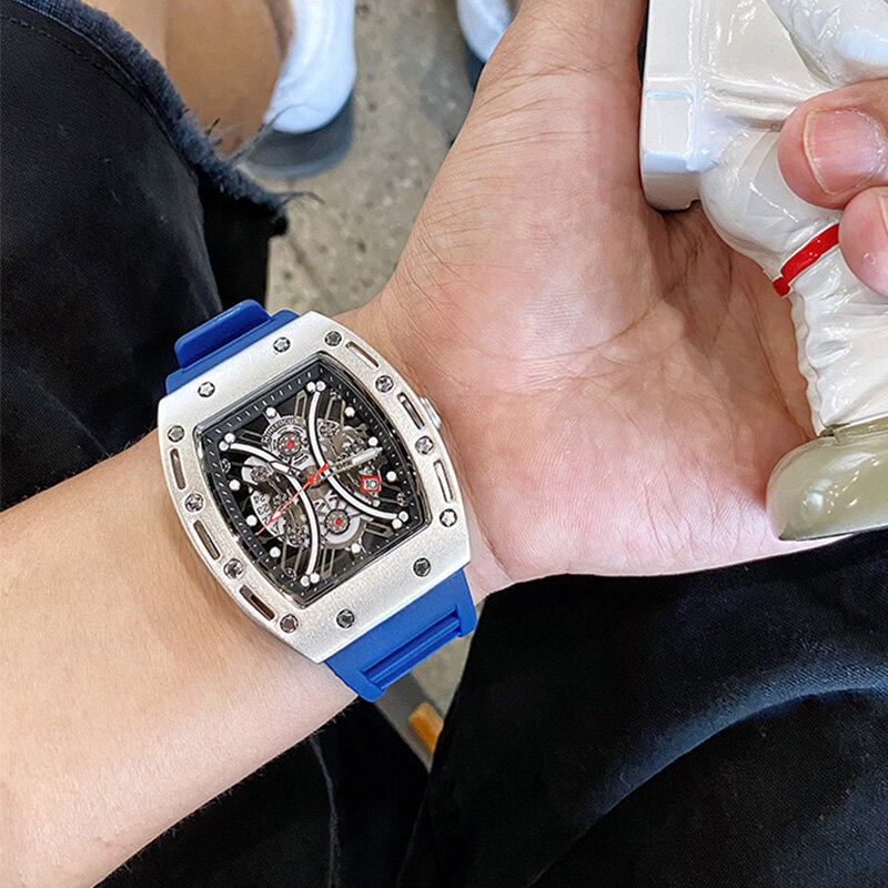 Mini foco marca moda relógio automático quadrado oco relógio casual luxo à prova dwaterproof água mecânico relógios para homem