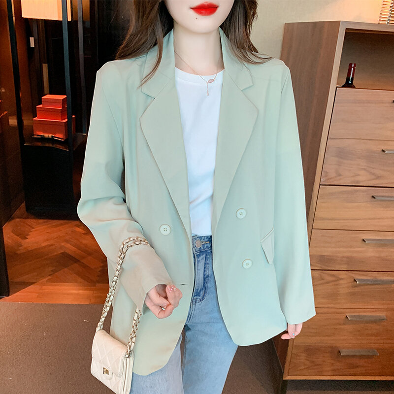 UNXX Small Suit Jacket Female Long-Sleeved 2024 Spring Autumn Clothes Casual Temperament Green Blazer Top Jacket Women Clothing