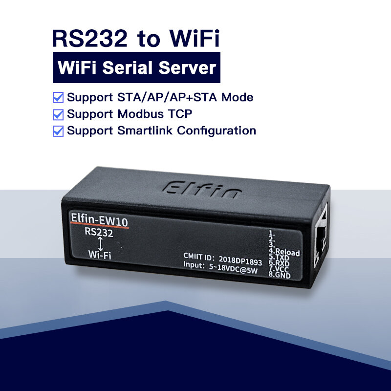 シリアルポートrs232からwifiデバイスサーバーコンバータ、Elfin-EW10、ew10a、tcp、iptelnet、modbus、iotデータ転送をサポート