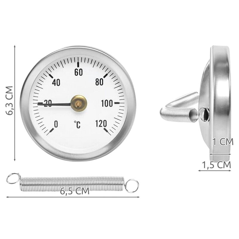 ステンレス鋼の時計の温度計,温水パイプ,クランプオンチューブ,コンパートメントパイプ,オーブン,バーベキュー0-120プラット