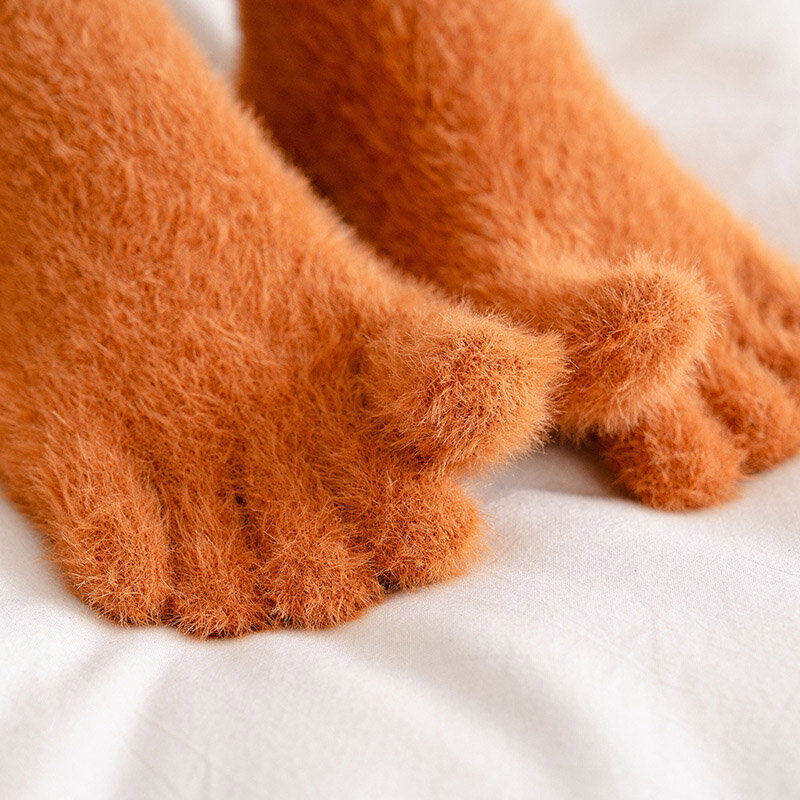 Women Girls Thick Five Finger Socks Winter Warm Colorful Coral Fleece Fluffy Toe Socks Soft Cozy Hosiery Female Floor Slippers