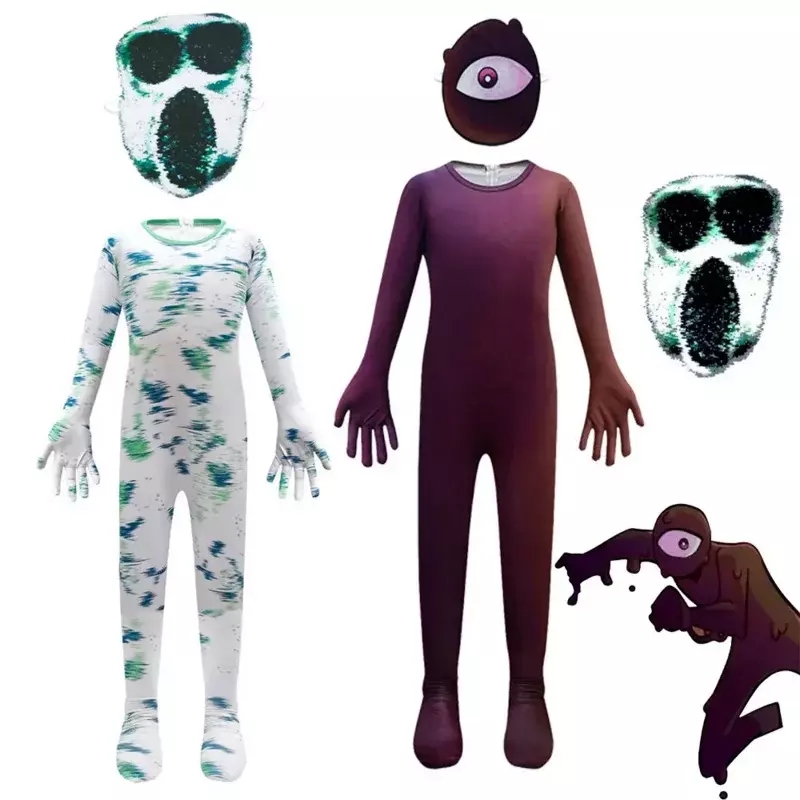 Monstro Jumbo preto e branco Cosplay Traje para crianças, macacão e máscara, portas Screech Plush Game, roupas de Halloween, presente de aniversário