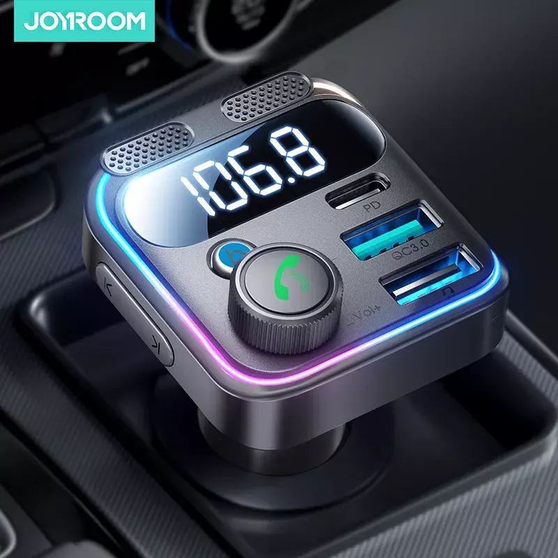 JOYROOM Bluetooth 5.3 nadajnik FM do samochodu 48W PD i QC3.0 przejściówka do ładowarki Bluetooth i U Disk, podwójne mikrofony, głośnomówią dzwoniąc