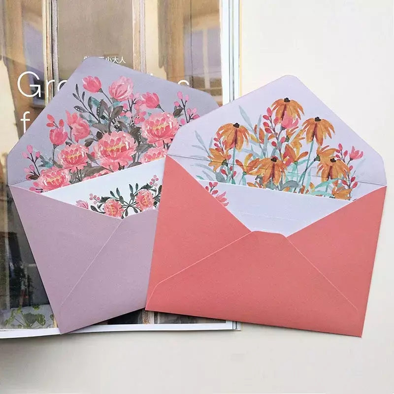 Juego de sobres de papel de carta Kawaii, sobre de flores, tarjeta de felicitación de boda, tarjetas de invitación, cubierta, papelería coreana, suministros de oficina