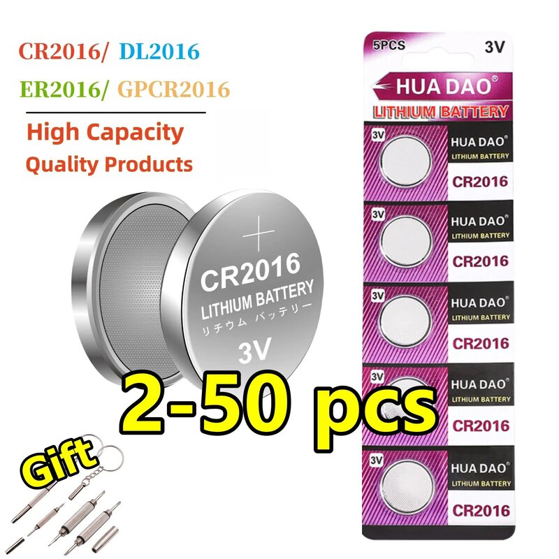 2-50 pz CR2016 BR2016 DL2016 3V batteria al litio per chiave auto telecomando orologio scheda madre scala Clock Button Coin Cell