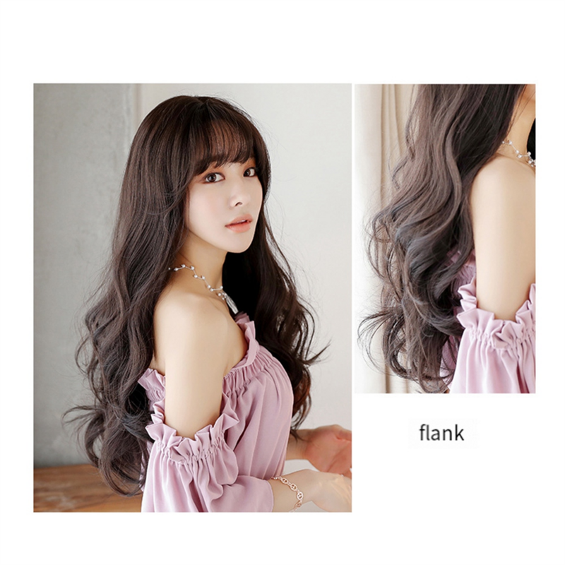 Wig Bob Bobo Wig with Bangs for Women, Natural Looking Long Bob Wig, Long Curly Wig for Daily Korea Versions Cold Brown