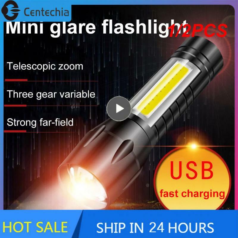 1/2PCS Zoom Mini Led torcia XP-G Q5 Flash Light Lantern portatile ricaricabile Glare COB torcia campeggio all'aperto