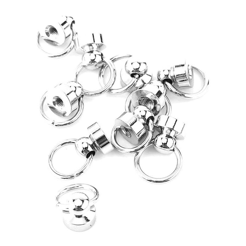 HOT SALE 10 Rivets With Ring, Silver Brass Round Head Screw Set For Art And Leather Crafts Diy