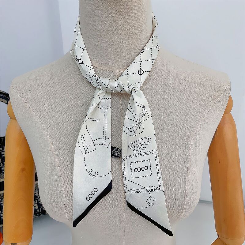Fashion Luxury Scarf Chain Flower Print 90cm Long Small Woman Decoracion  Hair Headband Scarves For Bags Bandeaux Free Shipping