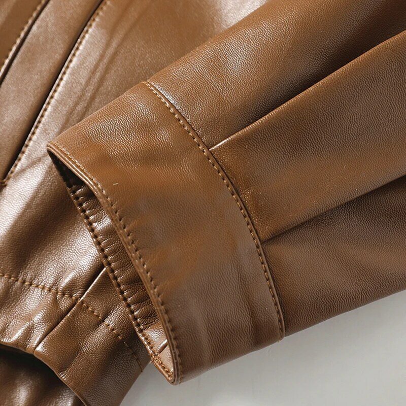 2024 New 8 Colors Genuine Leather Jacket for Women Fashion Loose Casual Covered Button Ladies Split Sheepskin Short Jacket Coats