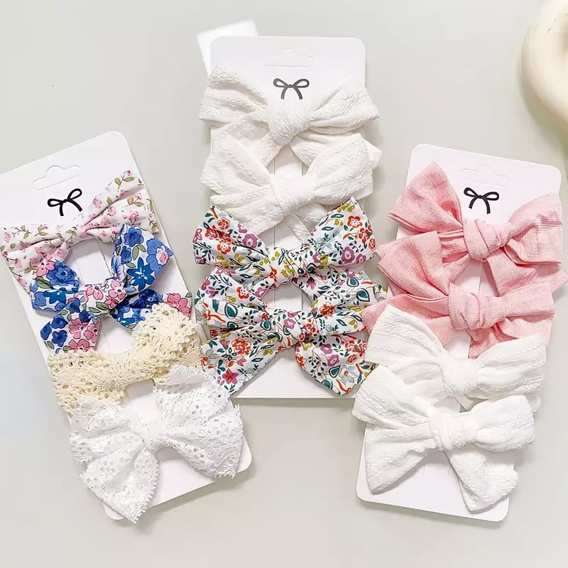 4/5Pcs/Set Girls Cute Print Hairpins for Kids Children Sweet Hair Clip Barrettes Cotton Bow Baby Hair Accessories Gift Wholesale