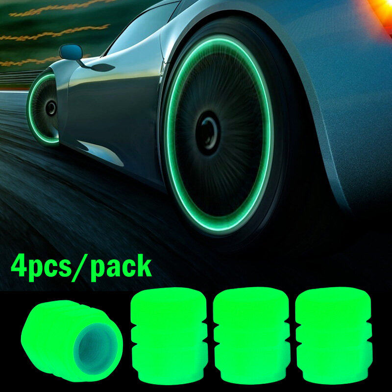 Luminous Car Valve Caps, válvulas de pneu fluorescente, brilho no escuro, motocicleta, roda de bicicleta Plugs, pneu Hub tampa Decor, 1 pc, 4pcs