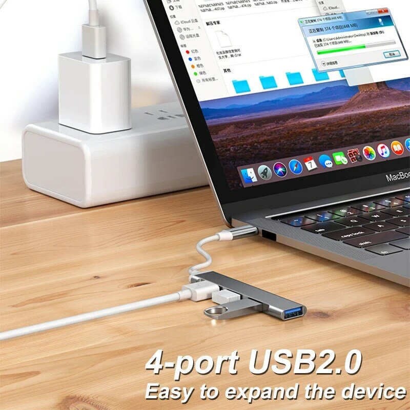 HUB USB tipo C 3,0, adaptador divisor múltiple de 4 puertos OTG para Xiaomi, Lenovo, Macbook Pro 13, 15, Air Pro, PC, Accesorios de ordenador