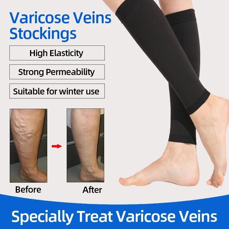 Varicose Vein ความเมื่อยล้า Relief ขาอุ่นการบีบอัดลูกวัวถุงเท้าบรรเทายาวถุงน่องกีฬายืดหยุ่นสนับสนุนขา Shin ถุงเท้า