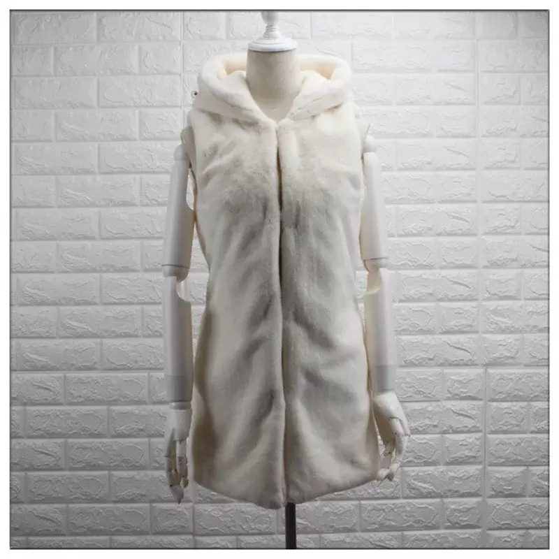 Women Coat Faux Covered Button Thick Warm Fur Hooked Medium Long Sleeveless Pockets Loose Casual Outerwear Autumn 2023