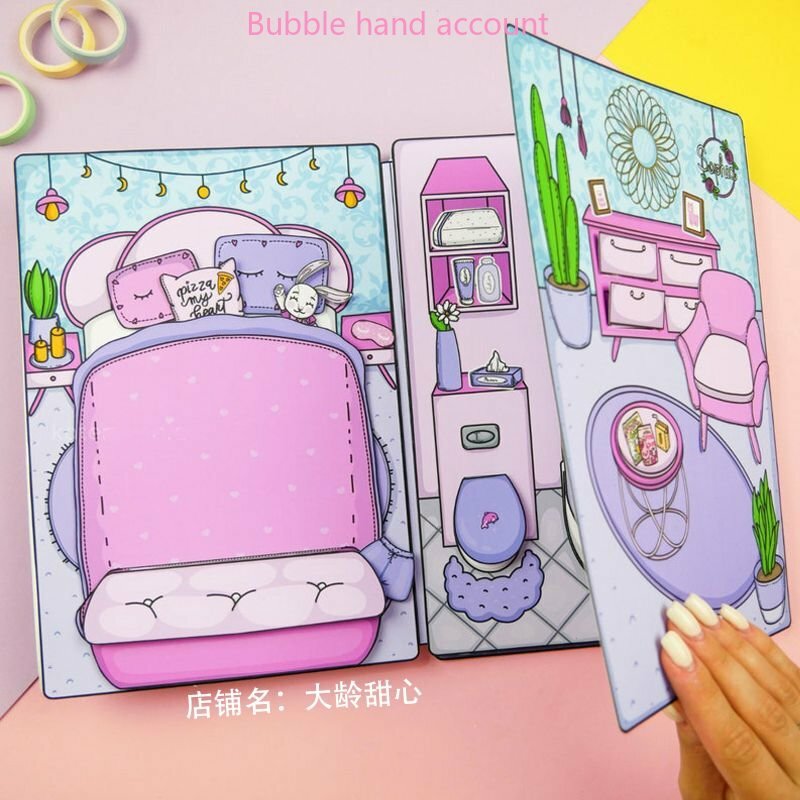 Kertas Boneka Rumah Anak Perempuan Berdandan Buku Tenang Doudou Buku Anak-anak Puzzle Buatan Tangan DIY Selesai Bahan Mainan Pak