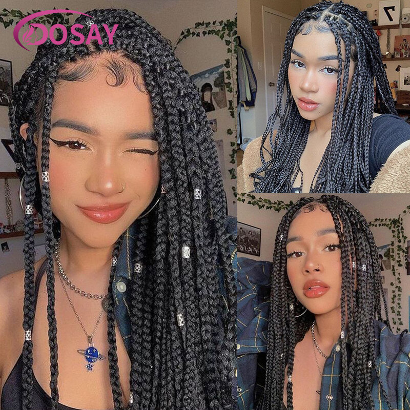 36'' Long Box Braided Lace Front Wigs 360 Knotless Full Lace Braids Wig with Baby Hair Synthetic Lace Frontal Wigs for Women