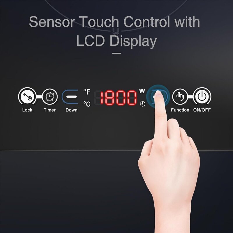 Sensor Touch Fogões Elétricos Único, Fogão de Bancada, 9 Temperatura e Níveis de Potência, Temporizador de 3 Horas, Trava de Segurança, 1800W
