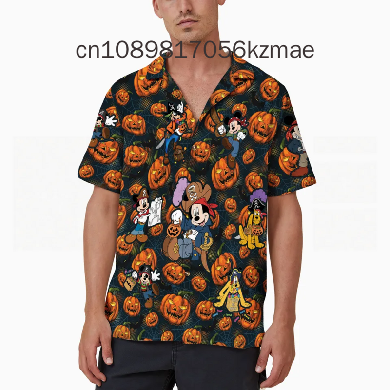 2024 Nieuwe Disney Skelet Disney Hawaiiaanse Shirt Mickey 'S Niet Zo Eng Halloween Hawaiian Shirt Heren Revers Korte Mouw Slim Fit