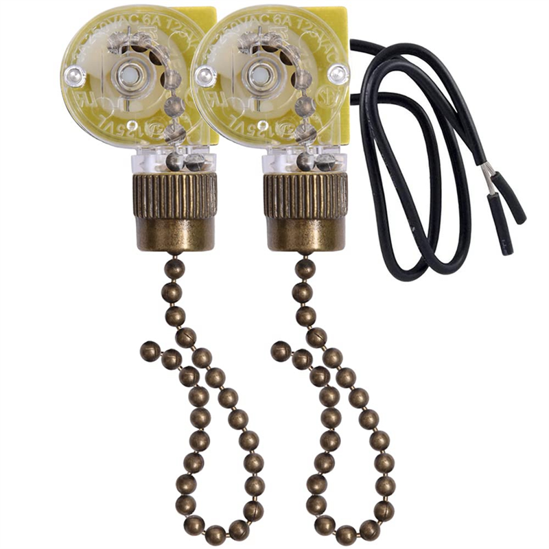 Потолочный вентилятор, искусственное освещение, двухпроводная лампа, выключатель с вытяжными шнурами для потолка, лампы, 2 шт, бронзовый
