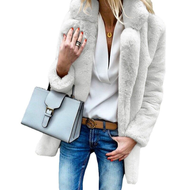 2023 Autumn/Winter New Solid Color Long Sleeve Polo Collar Women's Fur Coat