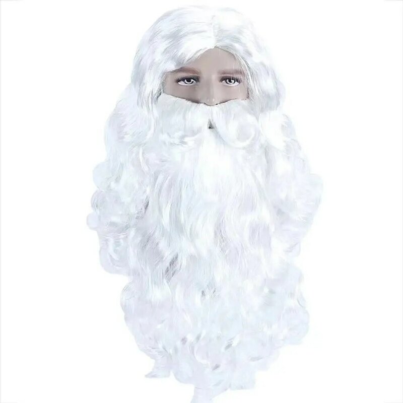 Santa claus-合成かつら,白い髪,コスプレウィッグ,大ひげ,おばあちゃん