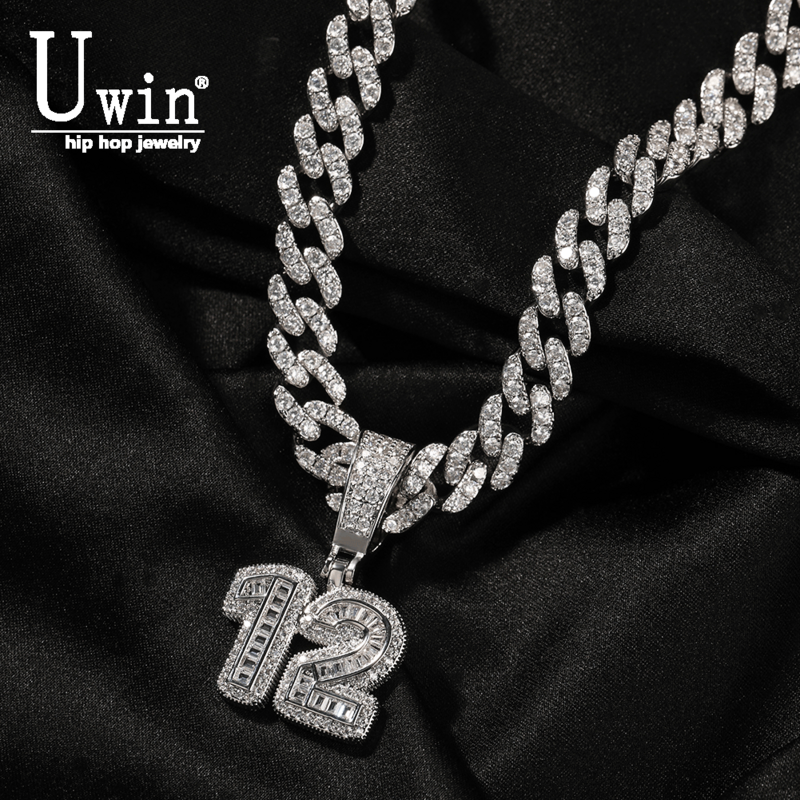 UIWN Custom Baguette Letters Necklace for Women Iced Out Cuban Chain 9mm bail Men's Zircon Pendant For Commission Gift Jewelry