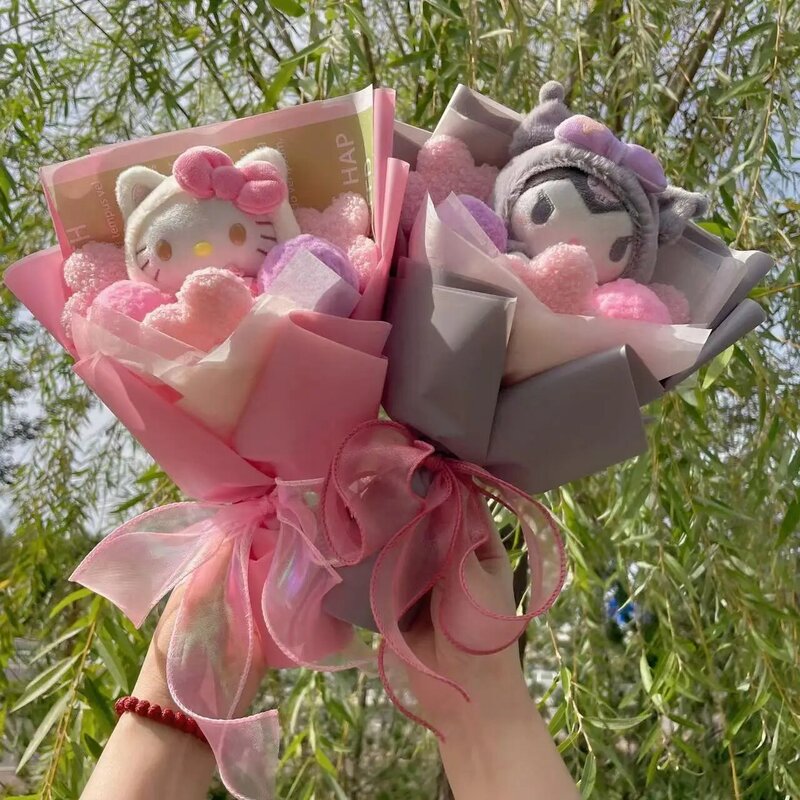 Hello Kitty Cat Bonecas de pelúcia, Rose sabonete flores, Kawaii Bouquet, Natal, Dia dos Namorados, Aniversário, Presentes de Graduação