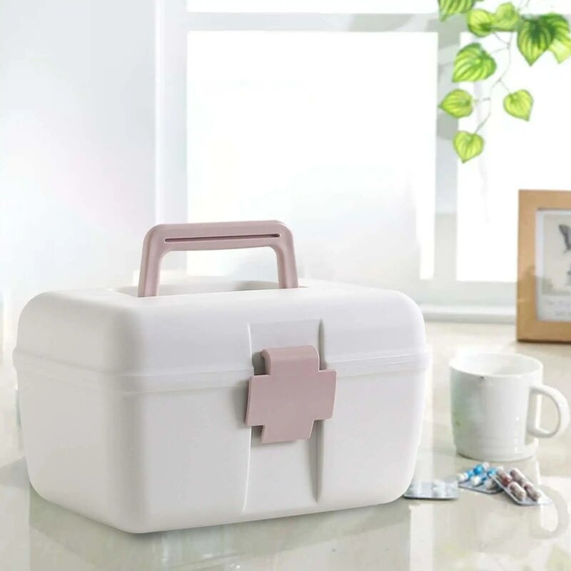 First Aid Carrying Case Medicine Storage Box Bin Multi Layer Organizer Container for Sewing Household Emergency Family Hiking