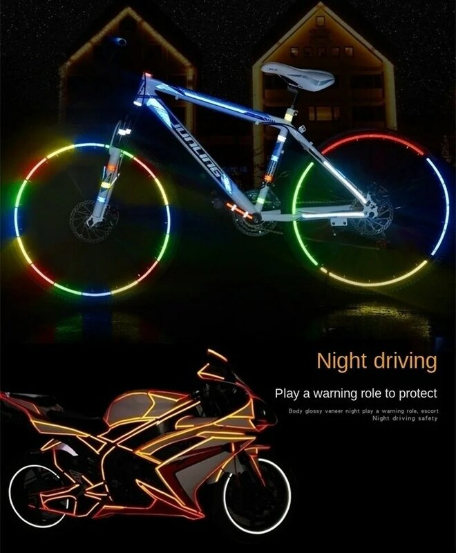 자전거 형광 사이클링용 반사 테이프, MTB 스티커, 자전거 자동차 오토바이 액세서리, 도로 반사판 장식, 1cm x 8m