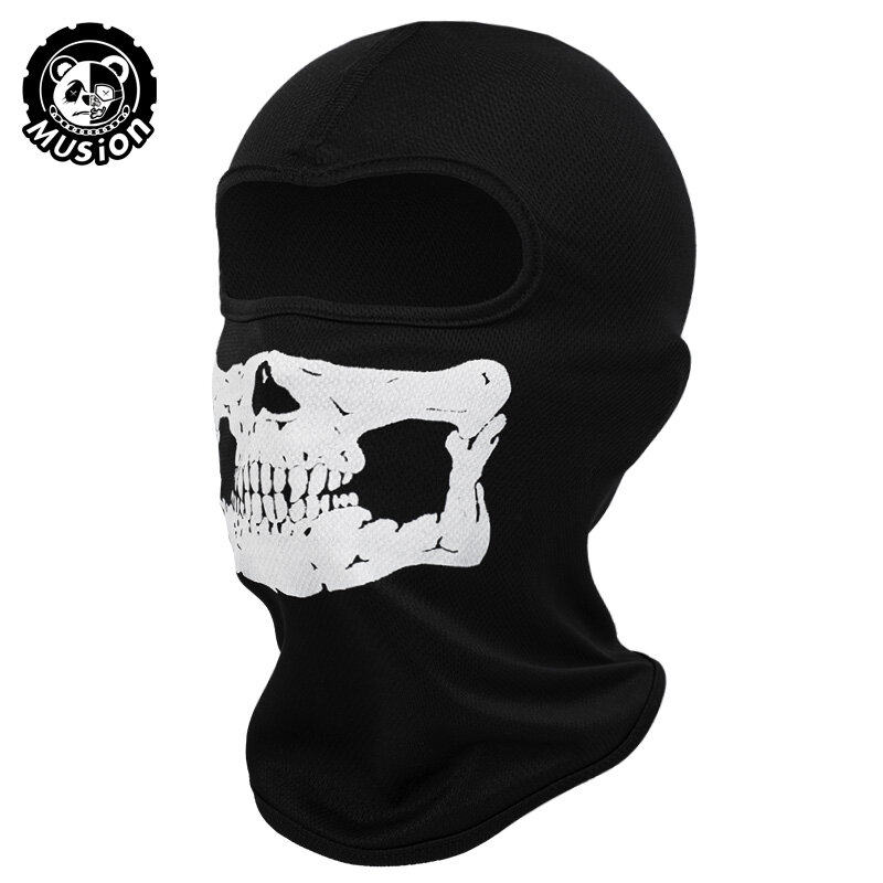 Musion Full Face Mask Black ghost Print passamontagna con teschio stampato per Cosplay Party moto Bike ciclismo escursionismo all'aperto
