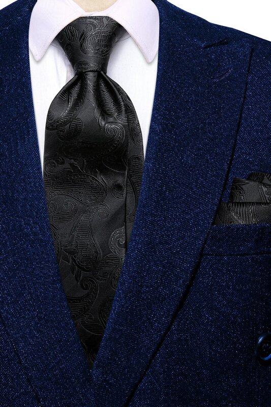 Hi-Tie Black Paisley Designer Gravata elegante para homens, marca de moda, gravata de casamento, abotoadura manual, negócio por atacado