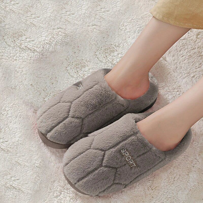 Men's Plush House Slippers Winter Warm Fuzzy Slipper Couples Indoor Closed Toe Shoes Non Slip Soft Bedroom Platform Slides