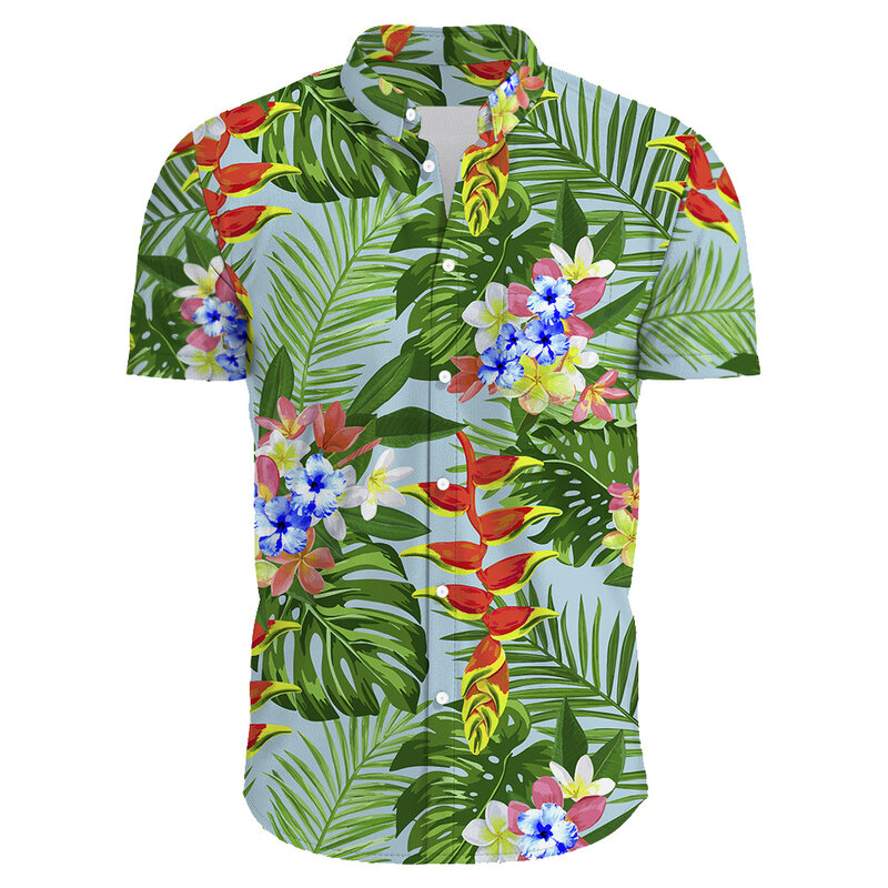 Camisas con estampado de flores hawaianas para hombre, ropa informal de manga corta, trajes de moda coreana, Tops de gran tamaño, venta Floral